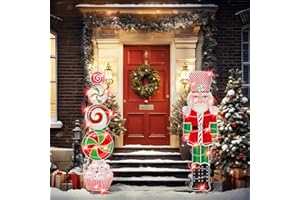 Chunful 2 Pcs Large Christmas Decoration Outdoor Christmas Yard Sign with Stake and LED Light Nutcracker Candy Decorations 49 Inch Xmas Supplies for Lawn Stake Garden Patio Holiday Pathway(Nutcracker)