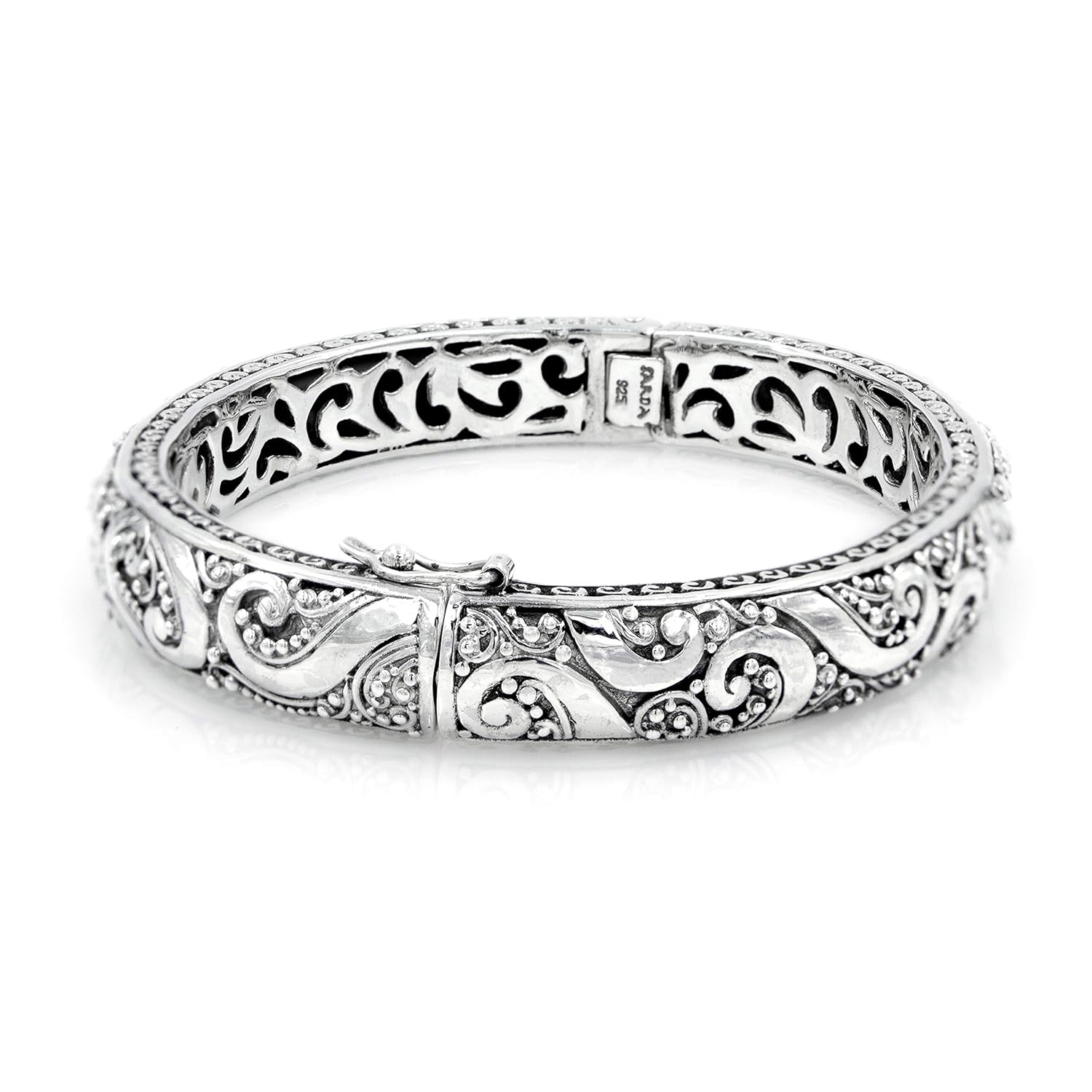 Buy .925 Sterling Silver Hinged Bangle Bracelet with Hammered Swirls