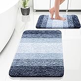 OLANLY Bathroom Rug Set 2 Piece, Soft Absorbent Microfiber Bath Rug Set, Non-Slip, Machine Wash Dry, Plush Shaggy Bath Mats for Bathroom (30"x20"+24"x16", Dark Blue)