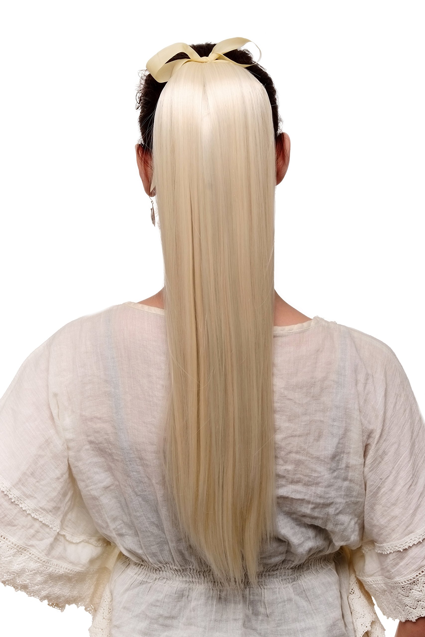 WIG ME UP C9429-613 Hairpiece ponytail extension long straight very light with ribbon and comb wrap around system platinum blond 23,5inch
