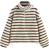 CIDER Fleece Stripe Stand Collar Drawstring Half Zip Oversized Sweatshirt