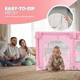 kidoola Baby Playpen with Padded Frame and Mesh Walls 127x127x65cm Pink view 4