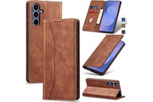 Jasonyu Flip Wallet Case for Samsung Galaxy S25 FE 5G,Leather Magnetic Folio Cover with Card Holder,Kickstand - TPU Shockproof Durable Protective Phone Case,Brown
