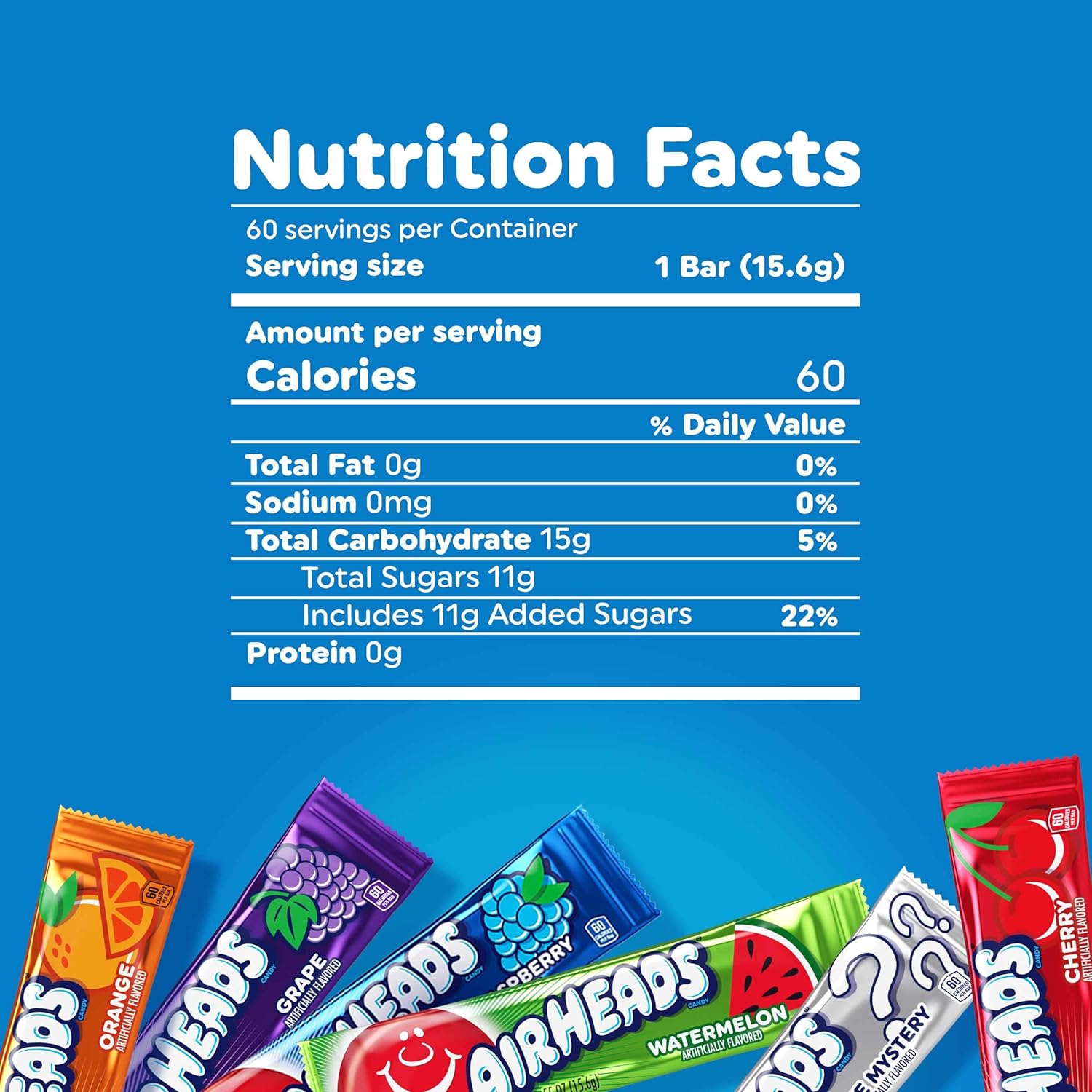 Airheads Candy Bars, Variety Bulk Box, Chewy Full Size Fruit Taffy, Gifts, Back to School for Kids, Non Melting, Party, 60 Count (Packaging May Vary) : Taffy Candy : Grocery & Gourmet Food