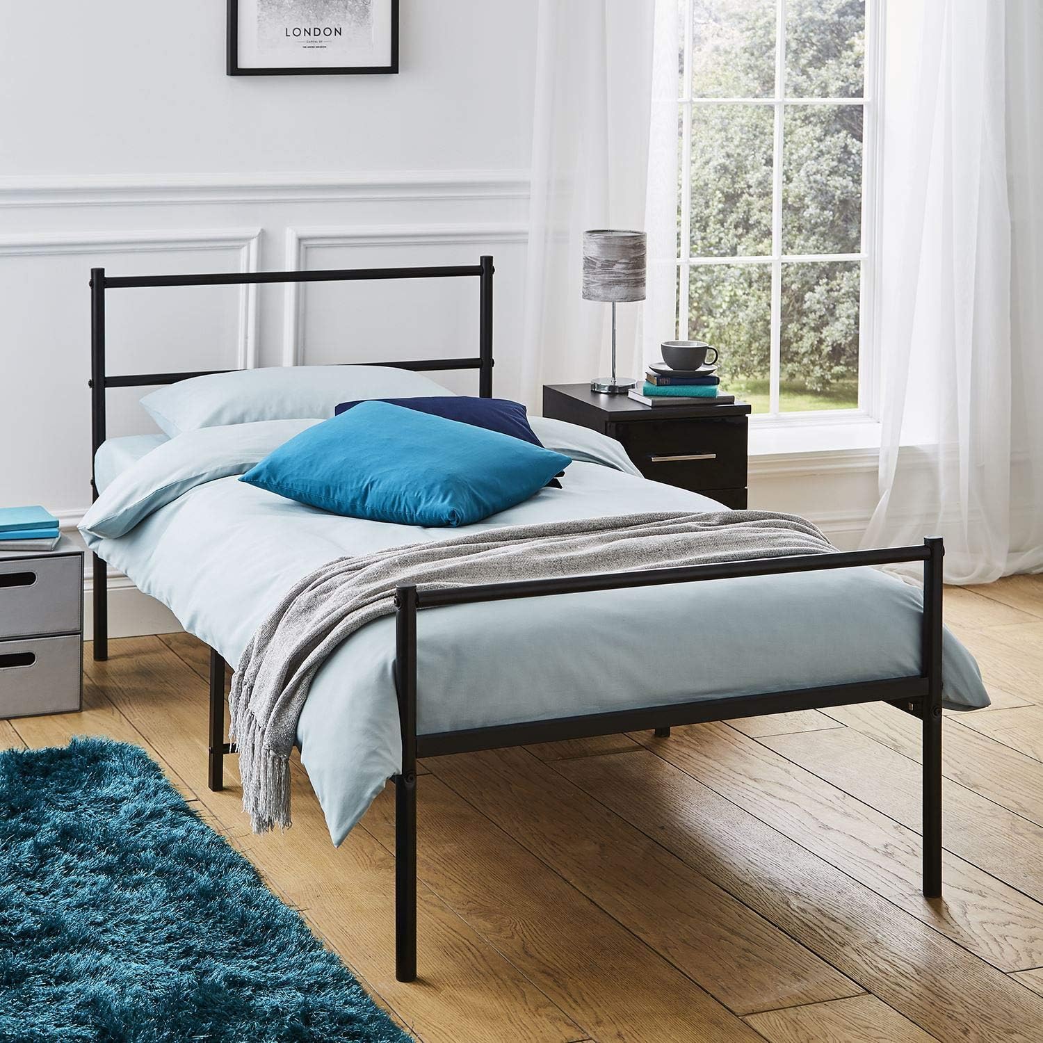 Extra Strong Single Metal Bed Frame In Black Amazon.co.uk Kitchen & Home