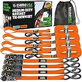 Rhino USA Ratchet Straps Tie Downs (4-Pack) - 1 Inch x 15 Feet (1,823lb Break Strength) - Ultimate Tie Down Straps with Safety S Hooks - for Trucks, Cargo, Moving, Appliances - Orange