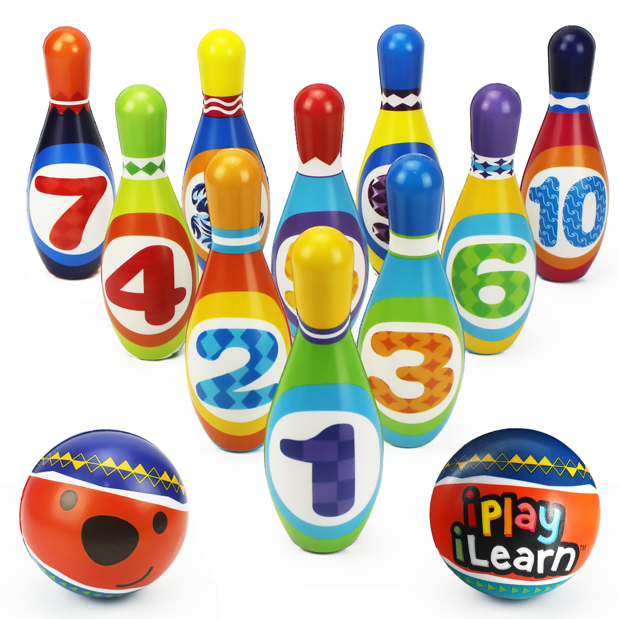 Photo 1 of iPlay, iLearn Kids Bowling Toys Set, Toddler Indoor Outdoor Activity Play Game, Soft 10 Foam Pins & Two Balls Playset, Educational, Birthday Party Gift for 18 24 Months, 2 3 Year Old Children Boy Girl