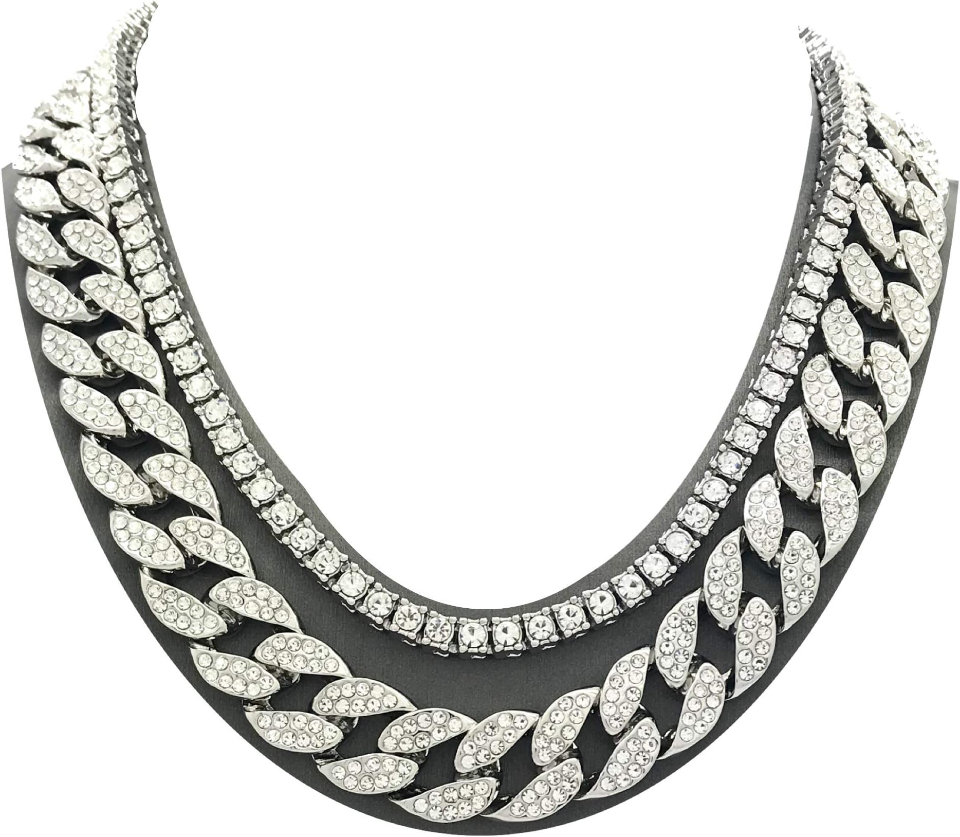 Pyramid Jewelers Mens Iced Out Hip Hop Silver Tone CZ Miami Cuban Link Chain Choker Necklace