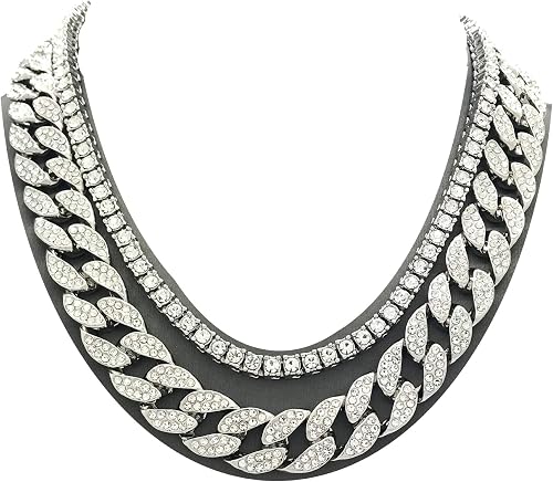 Mens Iced Out Hip Hop Silver tone CZ 