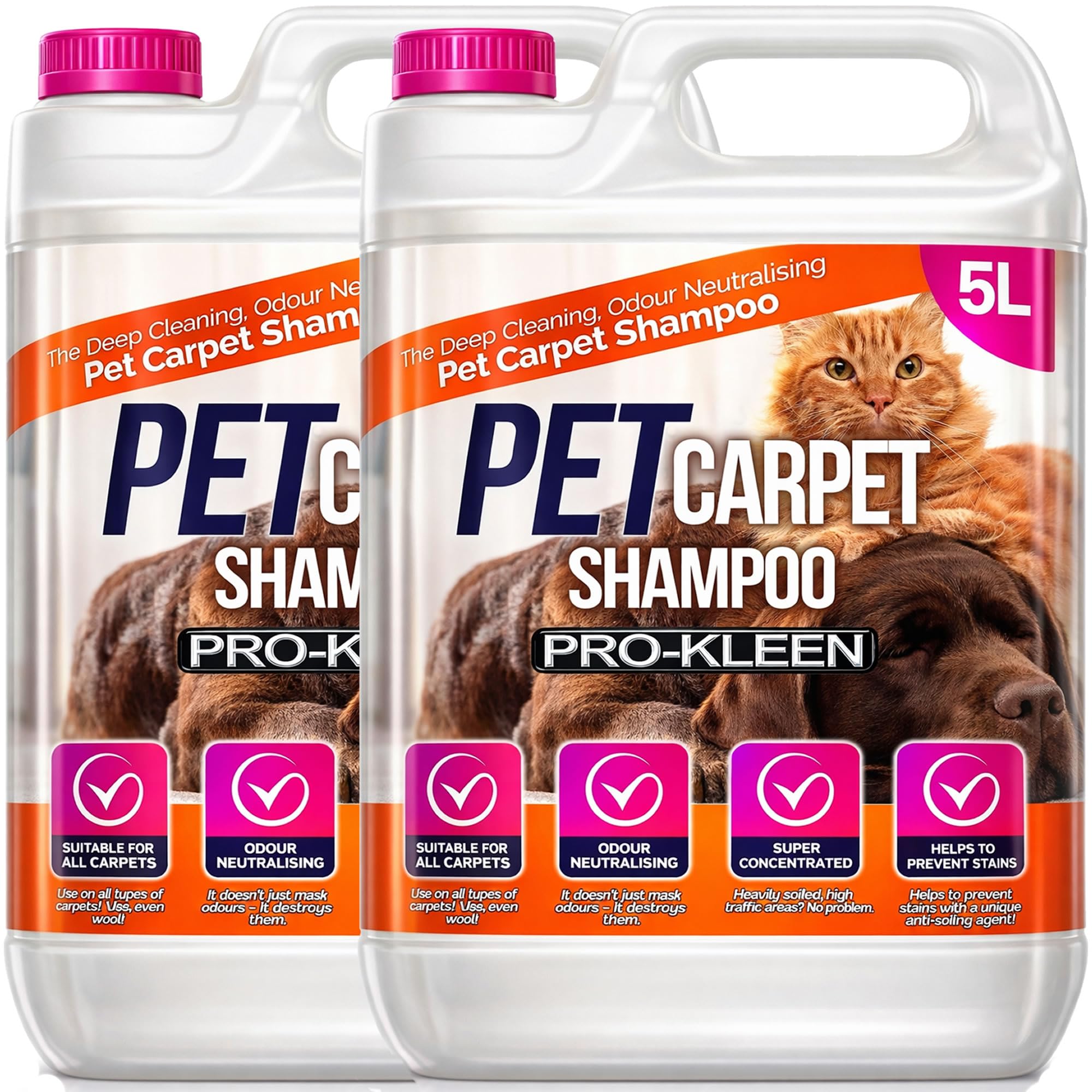 Pro-Kleen Pet Carpet Cleaner Professional upholstery extraction shampoo solution, with reactivating odour treatment, Suitable for all Carpet Cleaning Machines (10 Litres)