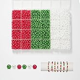 1500pcs Pearl Beads 6mm, Red Green and White Beads for Bracelet Necklace Earrings Jewelry Making, Xmas Holiday Party Decoration DIY Ornament Kit (Red White Green)