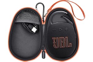 AGAINMORE Protective Case Cover Bag for JBL Clip 5/4 Bluetooth Speaker, Portable Speakers Carrying Storage Organizer with Carabiner for Charger & Cable (Black)