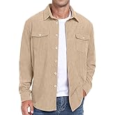 Askdeer Men's Corduroy Button Down Shirts Long Sleeve Casual Shacket Jacket Western Corduroy Shirt Jacket with Flap Pockets