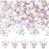 CHGCRAFT Angel Wing Charms Angel Pendant Beads Acrylic Alloy Pendant with Iron Findings Round Antique Silver Platinum Decorations for DIY Jewelry Making Necklace Keychain Crafts