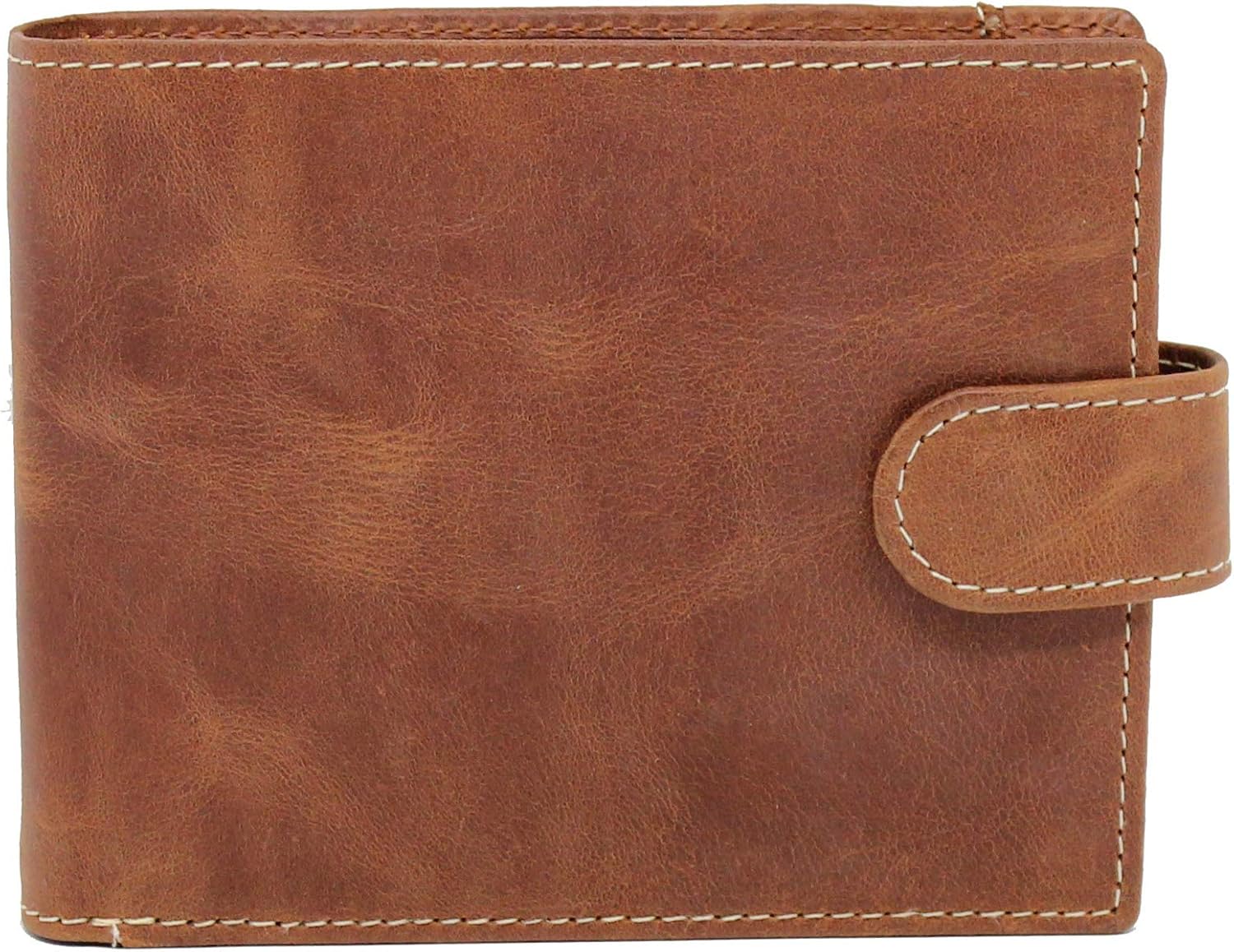 TOPSUM LONDON Mens Distressed Genuine Leather RFID Blocking Notecase Wallet with Flip Up Id Pocket 4021 Tan