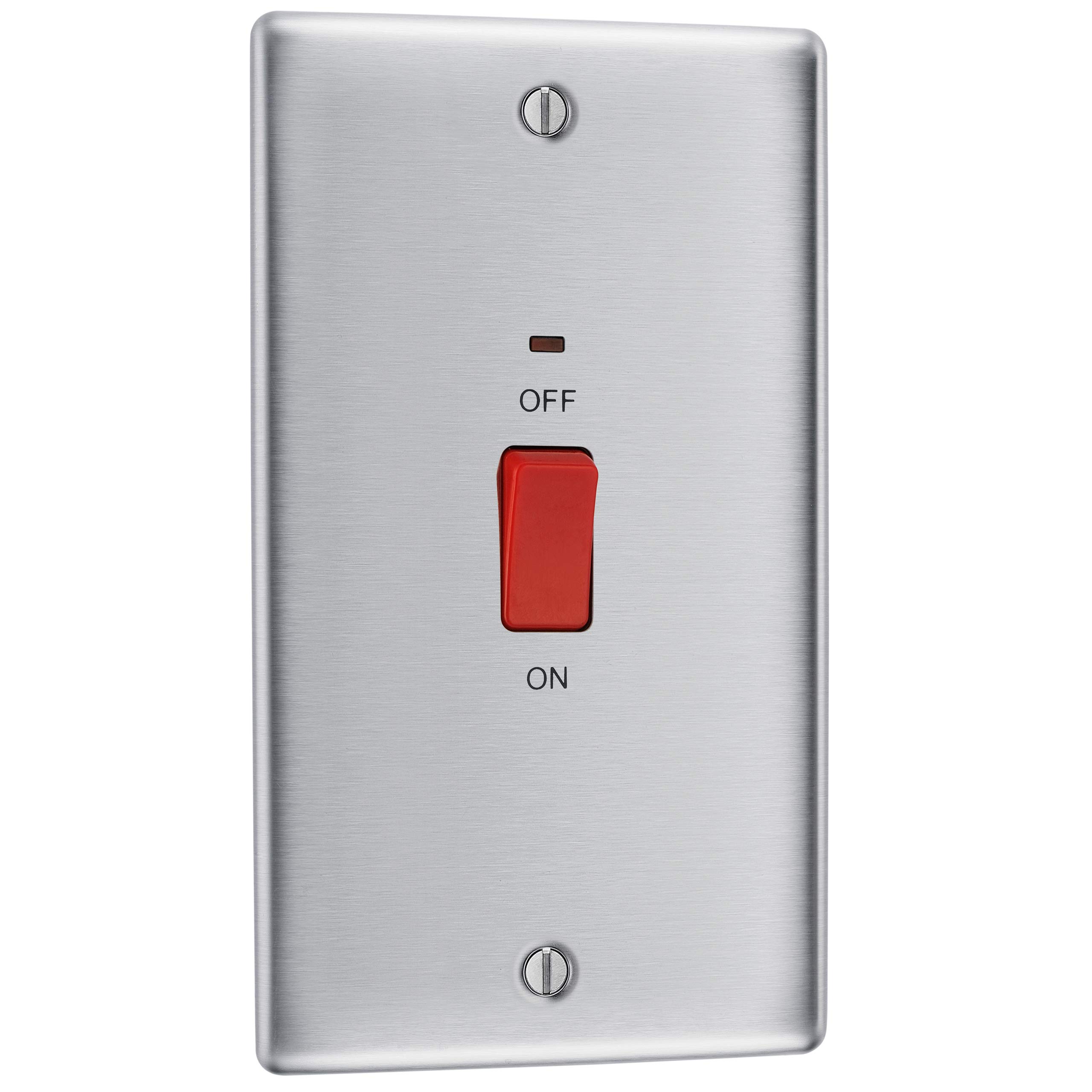 BG Electrical Large Cooker Control Switch Unit with LED Power Indicator, Double Plate, Double Pole, Raised Profile, Round Edges, Nexus Metal, Brushed Steel, 45A, NBS72