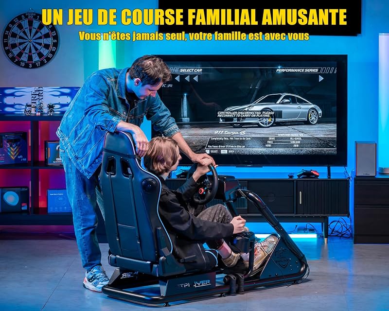 Cockpit de simulador, cockpit de simulação de corridas, suporte para volante com altifalantes, compatível com vários modelos de volante e pedais