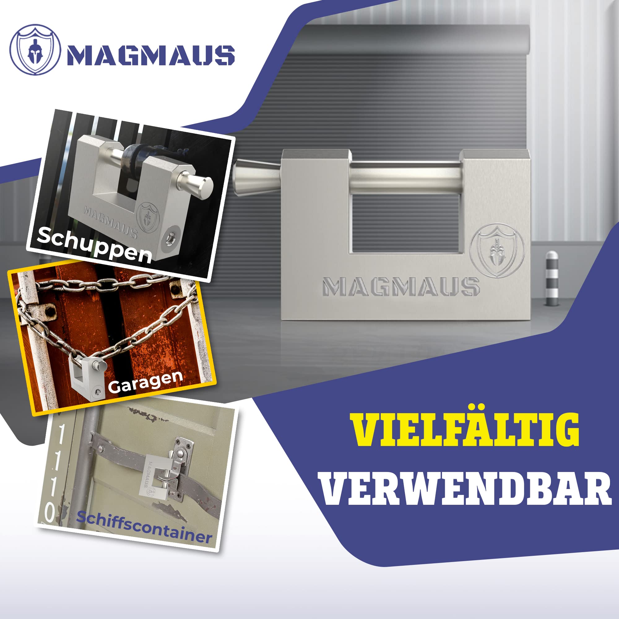 Magmaus® RTL70 Schwerlast Wetterfestes Vorhängeschloss mit 3 Schlüssel - 10 mm Schnittfester Bügel, Anti-Bohr Zylinder, Edelstahl & Rostfrei | Sicherheitsschloss für Schuppen, Tor, Container, Garage 5