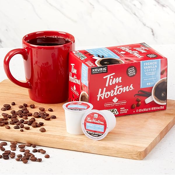TIM HORTONS FRENCH VANILLA COFFEE, SINGLE-SERVE K-CUP PODS COMPATIBLE WITH KEURIG BREWERS, 12CT K-CUPS