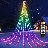 Flacchi Christmas Lights Outdoor with Remote -16.4Ft Waterfall Tree Decoration Lights RGB Star String Lights for Tree Yard Exterior Wall Housetop Window Holiday Decor (RGB, 16.4FT)