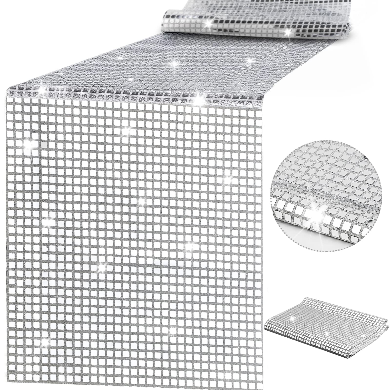 Photo 1 of 12 x 108 Inches Disco Party Table Runner Mirror Silver Table Cover 70s Disco Dance Party Birthday Party Supplies 