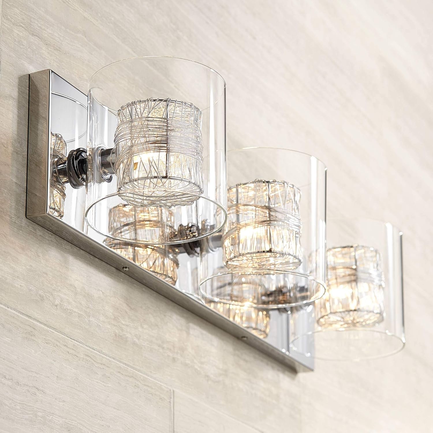 Modern Wall Light Chrome Wrapped Wire 22 Wide Vanity Fixture Bathroom Over Mirror Possini Euro Design Vanity Lighting Fixtures Amazoncom