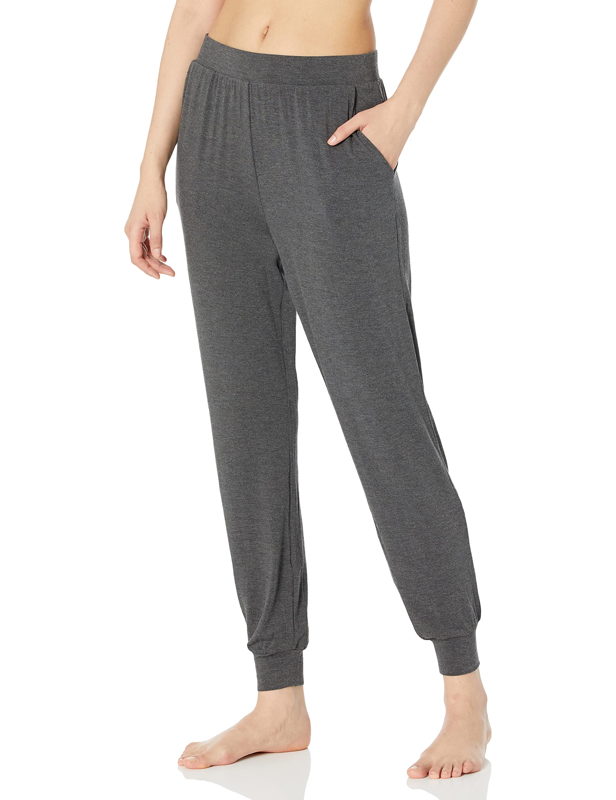 Photo 1 of Amazon Essentials Women's Lightweight Knit Jersey Pajama Pants, Jogger Lounge Sleep Wear with Pockets, Charcoal Heather, Large