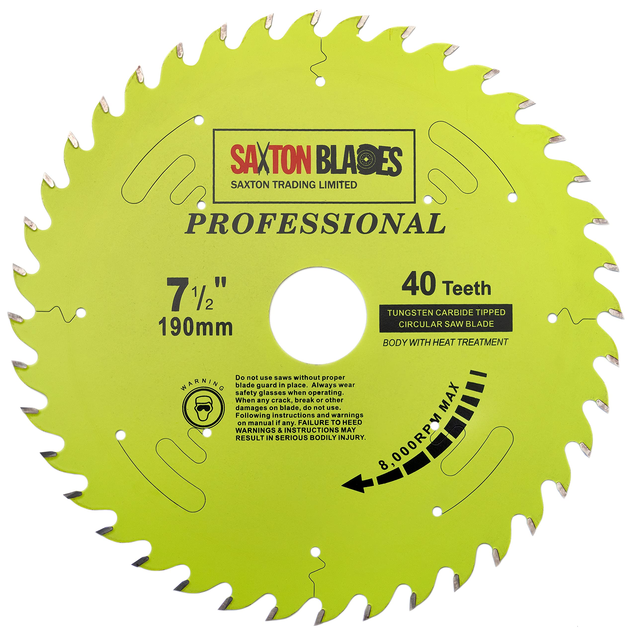 TCT19040TPRO Saxton Professional Range TCT Circular Saw Blade 190mm x 40T x 30mm Bore, 16, 20, 25mm Reduction Rings