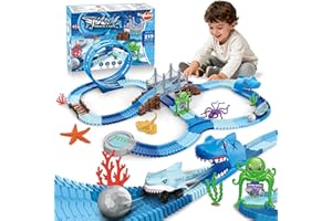 VATOS Shark Track Toys - 219 Pcs Flexible Race Track Set with 360° Loops, Electric Shark Car & Auto-Rotating, Create a Shark Theme Road Race, STEM Toy Birthday for Boys Girls Ages 3-8
