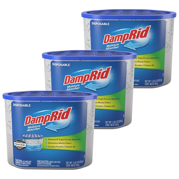 DAMPRID FRAGRANCE FREE DISPOSABLE MOISTURE ABSORBER WITH ACTIVATED CHARCOAL, 18 OZ., 3 PACK, MOISTURE ABSORBER & ODOR REMOVER, LASTS UP TO 60 DAYS, NO ELECTRICITY REQUIRED
