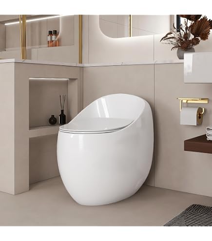 SUPERFLO One-Piece Toilet – Egg-Shaped Bowl, 1.6 GPF Siphon Flush, 12-Inch Rough-In For Small Bathrooms