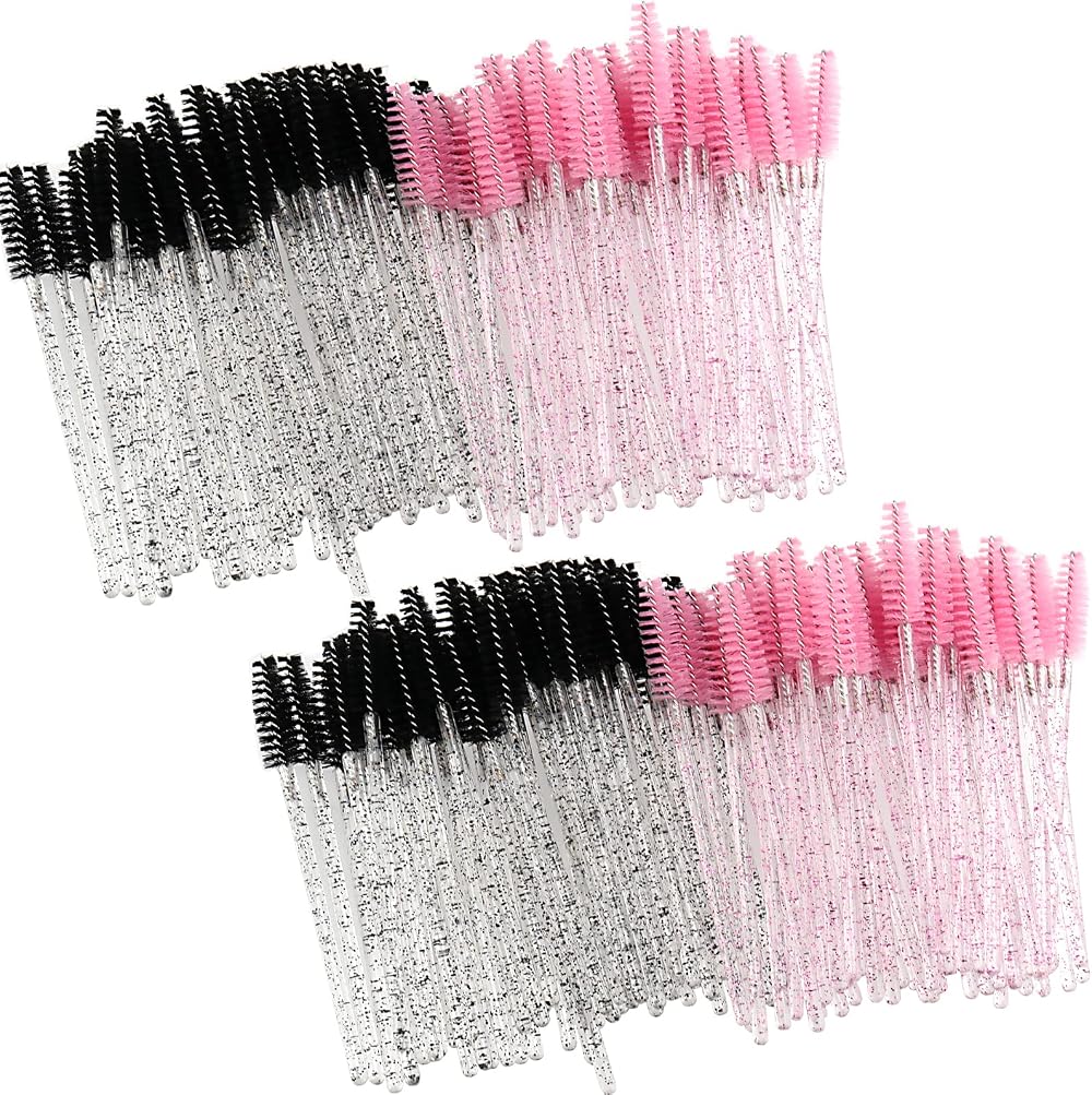 MUKCHAP 300 Pack Eyelash Mascara Brushes 2 Colors Bendable Applicators 10cm