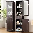 Hlivelood 67Inch Bathroom Cabinet, Tall Bathroom Storage Cabinet with Drawer and Adjustable Shelf, Floor Freestanding Cabinet for Bathroom, Kitchen, Living Room, Brown