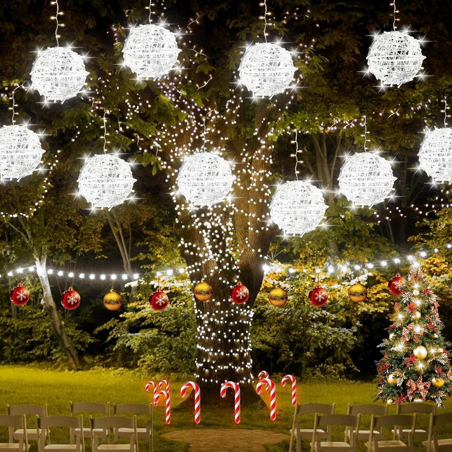 Photo 1 of Baung Christmas String Lights Outdoors,4 Pack 7.95" Sphere Lights,Ball Tree Garden Globe Lights for Home, Party, Christmas, Porch Patio,Wedding, Garden,Tree Decoration with Plug
