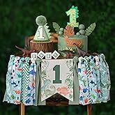 HODIHIWI Dinosaur Theme 1st Highchair Banner Tassel Garland Dino Conical Cap Cake Topper Green First Dinosaur Birthday Decorations