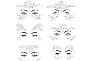 SAOROPEB Face Gems - 6 Sets Mermaid Face Jewels Temporary Tattoo Stickers Acrylic Crystal Glitter Stickers Waterproof Eye Gems Stick On Rainbow Tears Rhinestone for Party, Rave Festival