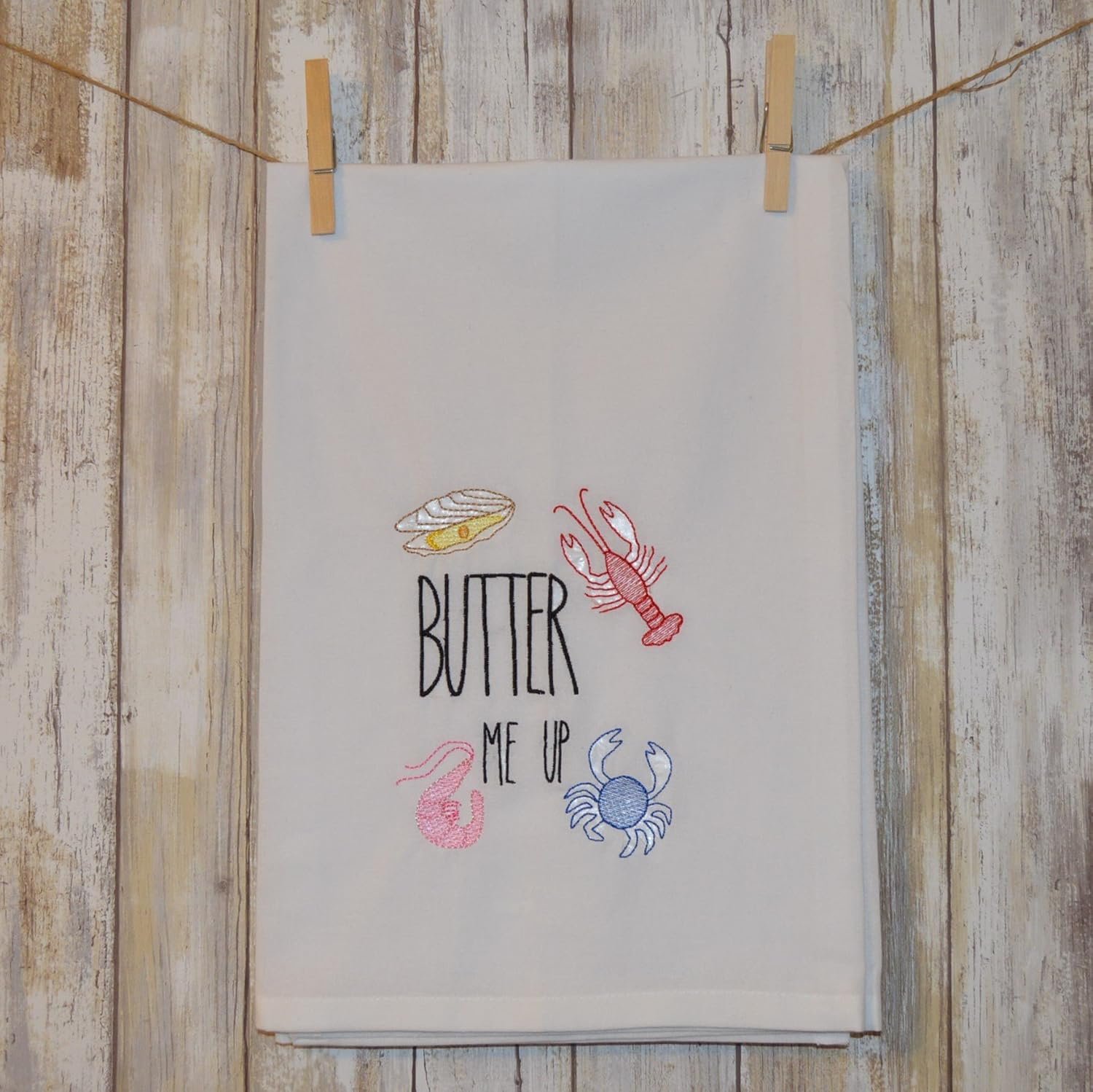 Amazon Com Butter Me Up Seafood Embroidered Kitchen Tea Towel