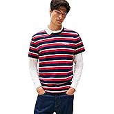 Tommy Jeans Men's Short Sleeve Cotton Striped T-Shirts with Embroidered Script Logo