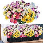 12 Bundles Artificial Fake Flowers for Outdoor Decoration,UV Resistant Faux Plastic Fabric Greenery Shrubs Plants Fake Flowers Hanging Planter Kitchen Home Wedding Office Garden