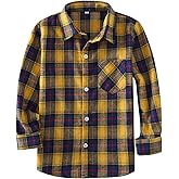 Little Girls' Boys' Long Sleeve Button Down Plaid Flannel Shirt(8 Years,E010)