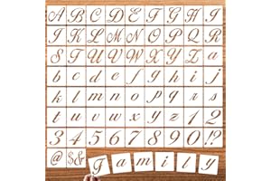 DZXCYZ 1.5 Inch Letter Symbol Stencils for Painting on Wood, 65 Pcs Alphabet Drawing Templates with Calligraphy Large Font and Cursive Letters Numbers Signs, Reusable Plastic Art Craft Stencils