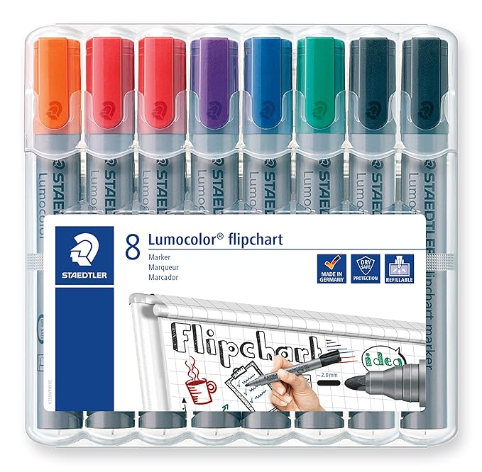 Staedtler Flipchart-Marker Lumocolor 356, Rundspitze ca. 2 mm Linienbreite, Set mit 8 Markern, Ideal für Flipchart-Blöcke, Fa