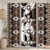 PAEOT Western Aztec Shower Curtain for Bathroom,Brown Striped 72x72Inch | Cowhide Southwest Abstract Geometric, Washable Fabric, Rustic Country Natvie American Tribal Bathroom Home Decor with 12Hooks