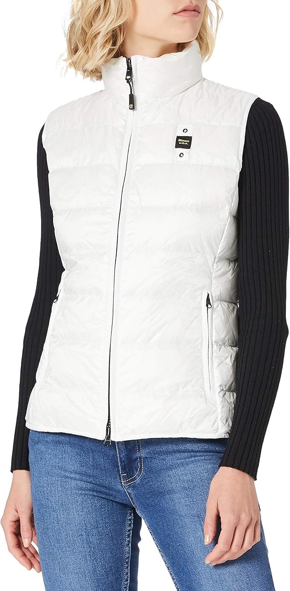 Blauer Giubbino Corto Imbottito Donna - Nylon Shining Collo Alto - 4