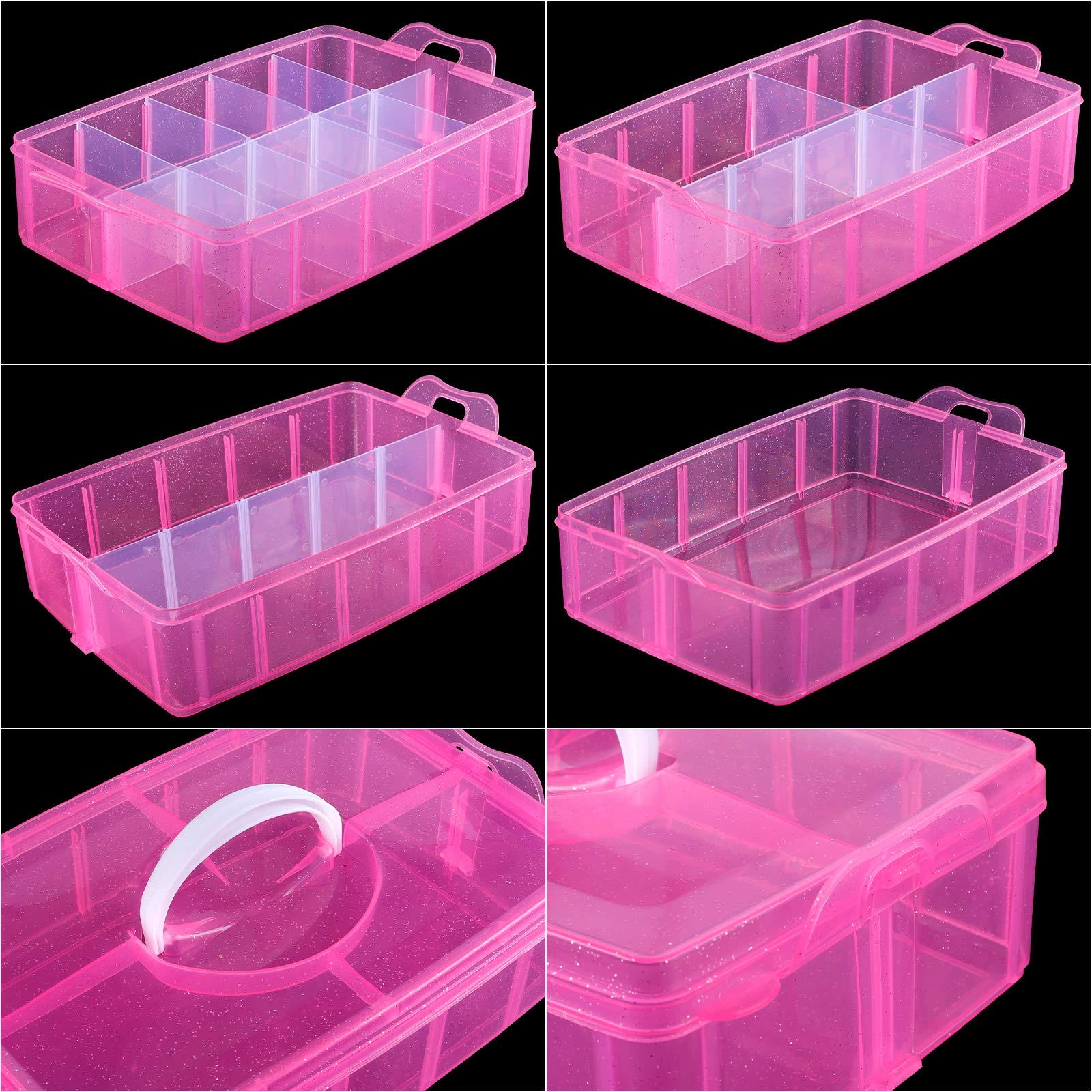 SGHUO SGHUO 3-Tier Pink Craft Storage Container, Stackable Organizer Box with Dividers for Art Supplies, Beads, Washi Tapes, Seed, Hair Accessories, Nail, 9.5X6.5X7.2in