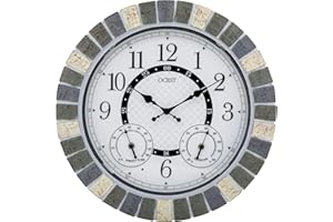 OCEST 18 Inch Large Outdoor Clock Waterproof Thermometer Hygrometer Combo Night Light Illuminated Wall Clocks Battery Operate