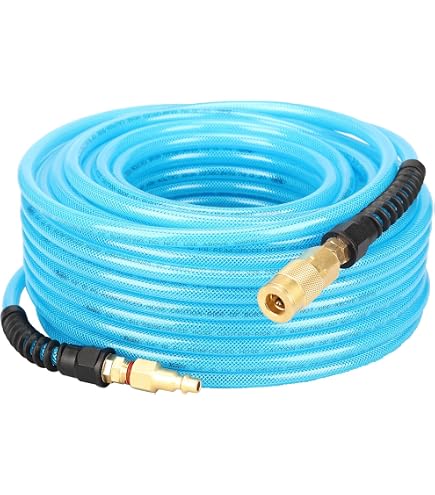 Yolass 1/4" X 100ft Green Polyurethane Air Hose - Flexible, Reinforced, With Coupler & Bend Limiter For Compressors