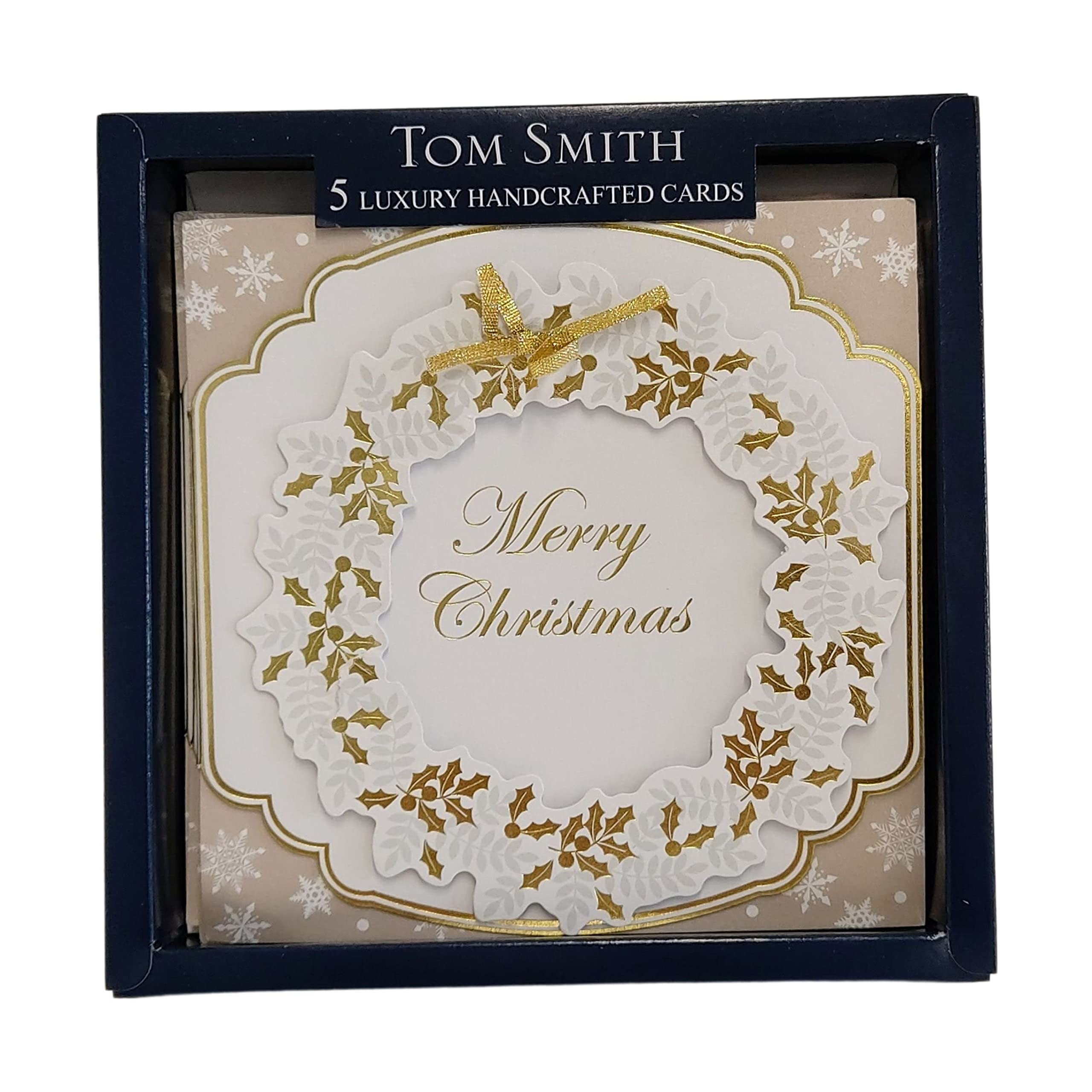 Tom Smith Handcrafted Boxed Christmas Cards Festive Wreath - Pack of 5, XAHTC1301