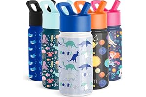 Simple Modern Kids Water Bottle with Straw Lid | Insulated Stainless Steel Reusable Tumbler for Toddlers, Boys | Summit Collection | 14oz, Dinosaur Roar