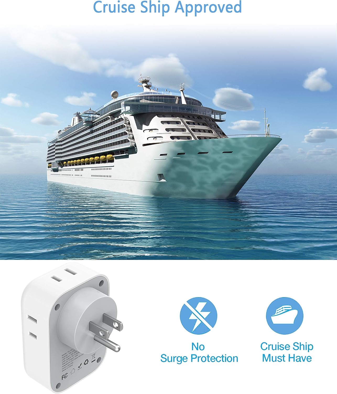 Multi Plug Outlet Extender with USB, TESSAN Electrical 4 Outlet Box Splitter with 3 USB Wall Charger, Multiple Power Outlet Expander for Cruise Essentials, Home, Office - - 